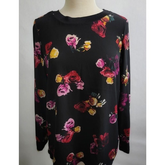 THAKOON FOR DESIGN NATION Tops - Black Rose Floral Print‎ Long Sleeve Top Women's Size M